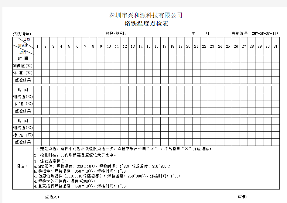 烙铁温度点检表