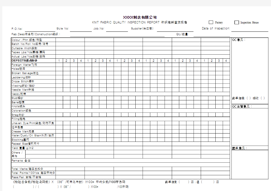 Fabric Inspection Report-查验布表