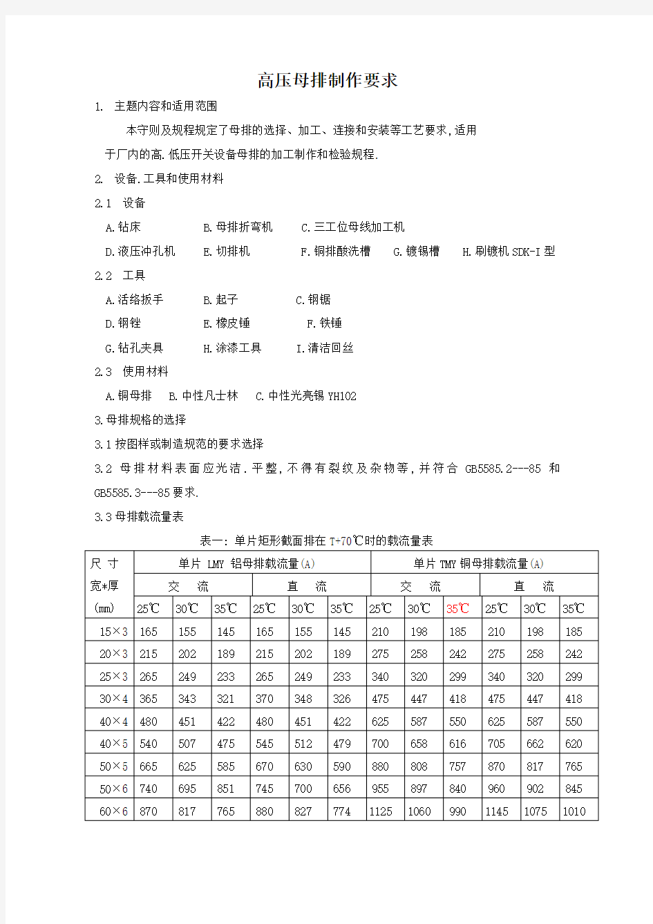 高压母排制作要求