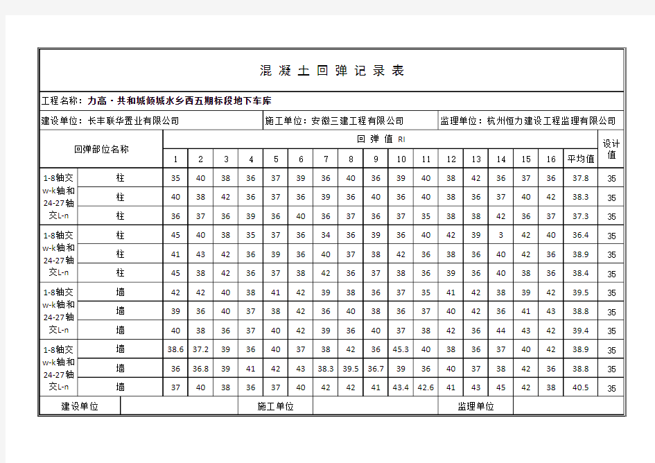 混凝土强度回弹记录表