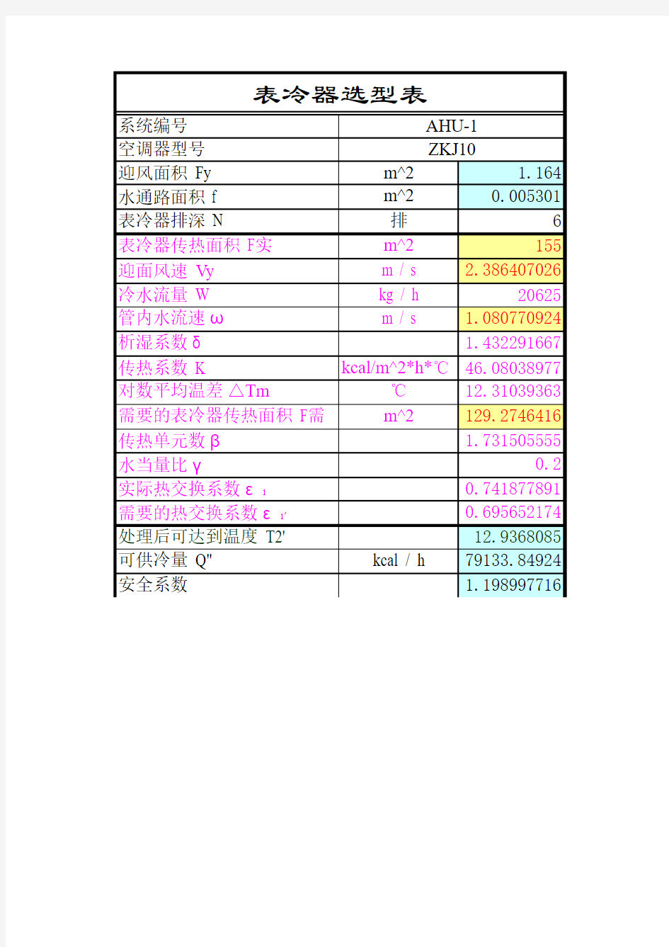 表冷器加热器选型计算