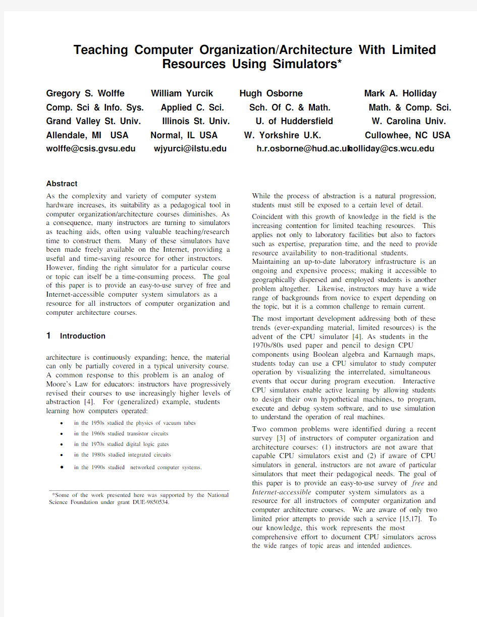 Teaching Computer OrganizationArchitecture With Limited Resources Using Simulators