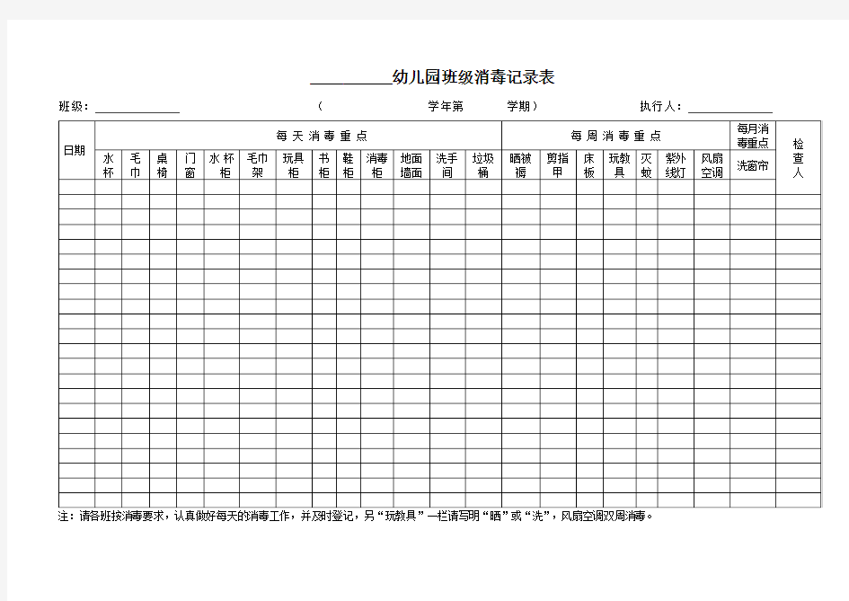 幼儿园班级消毒记录表