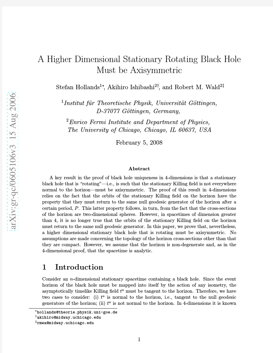 A Higher Dimensional Stationary Rotating Black Hole Must be Axisymmetric