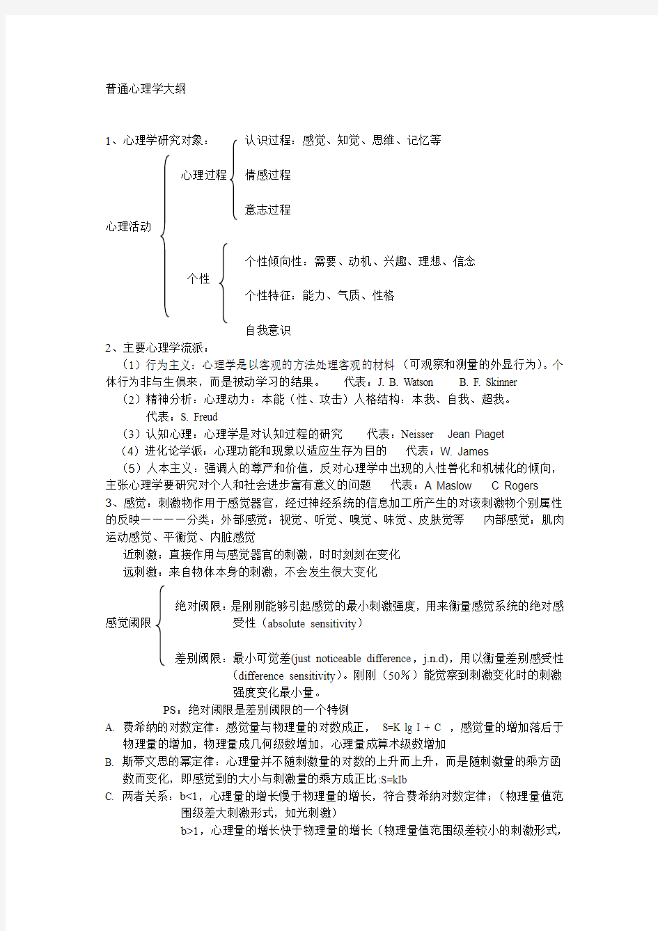 普通心理学大纲