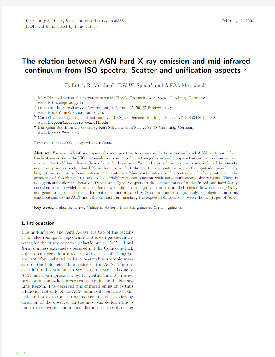 The relation between AGN hard X-ray emission and mid-infrared continuum from ISO spectra Sc