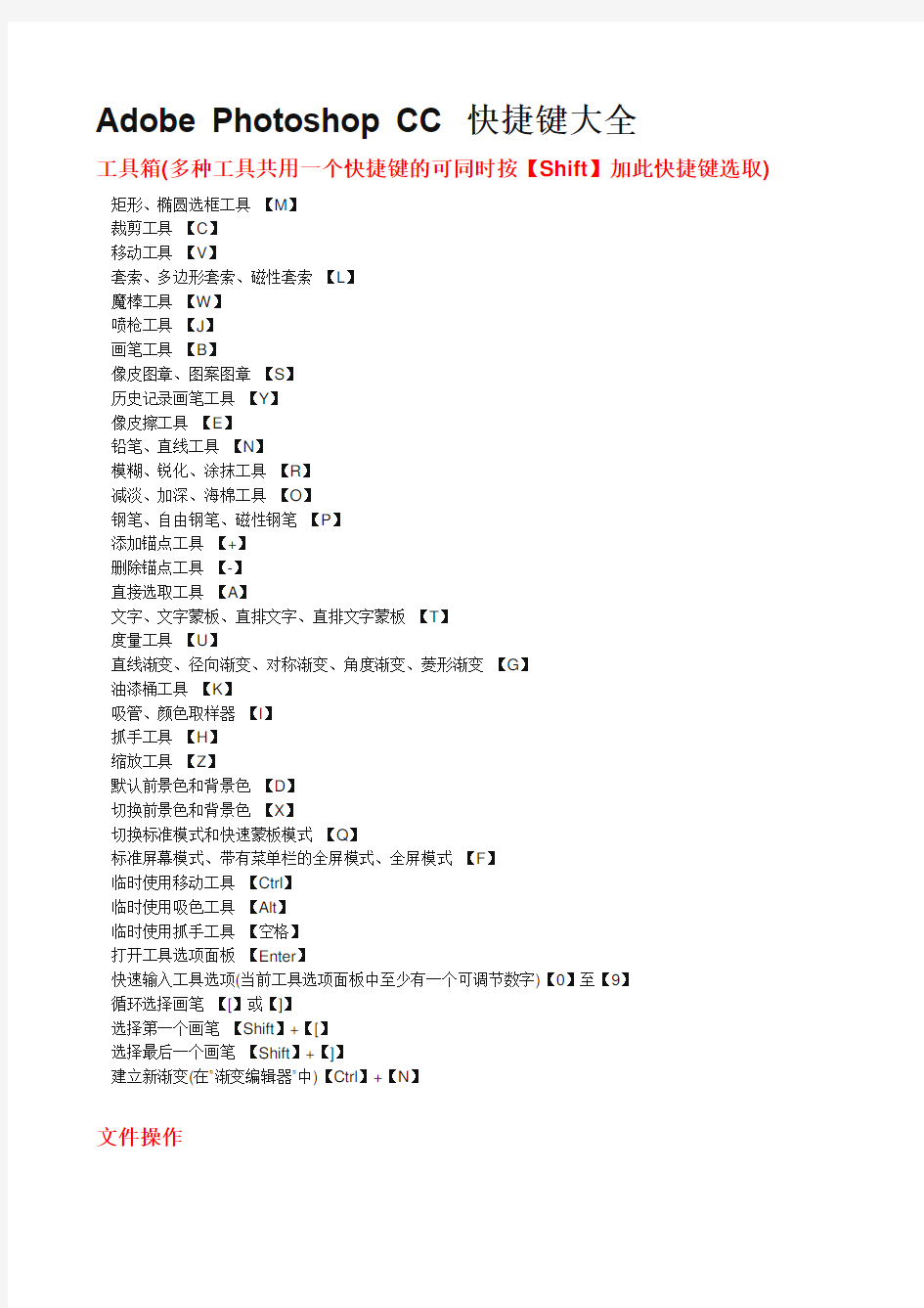 Adobe Photoshop CC 快捷键大全
