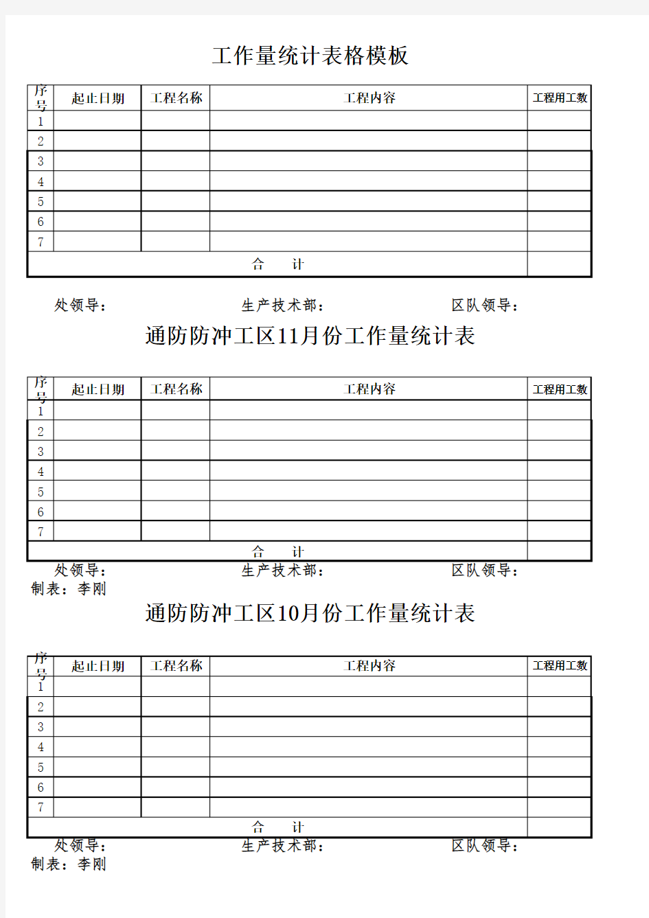 工作量统计表格模板