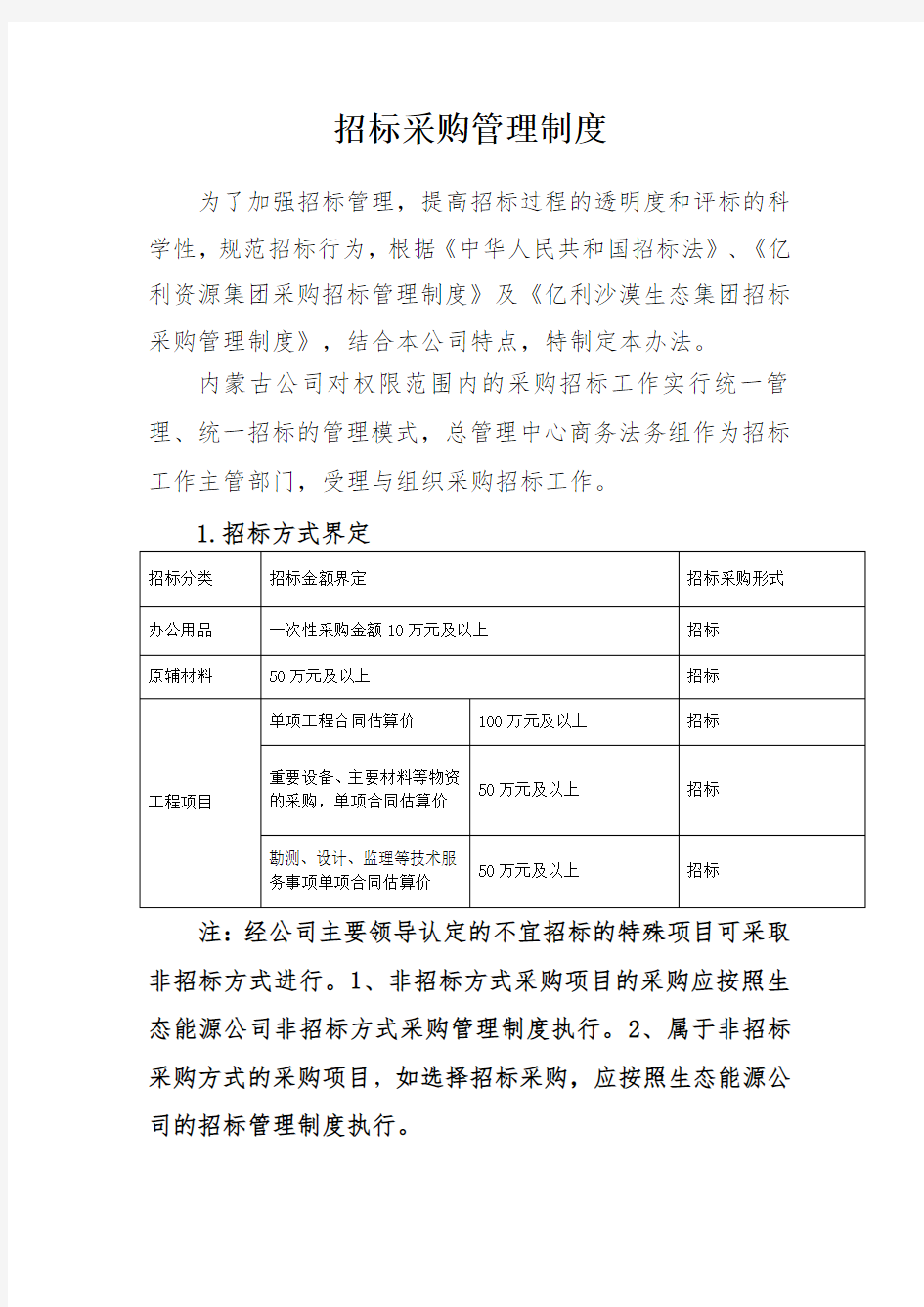 招标采购管理制度