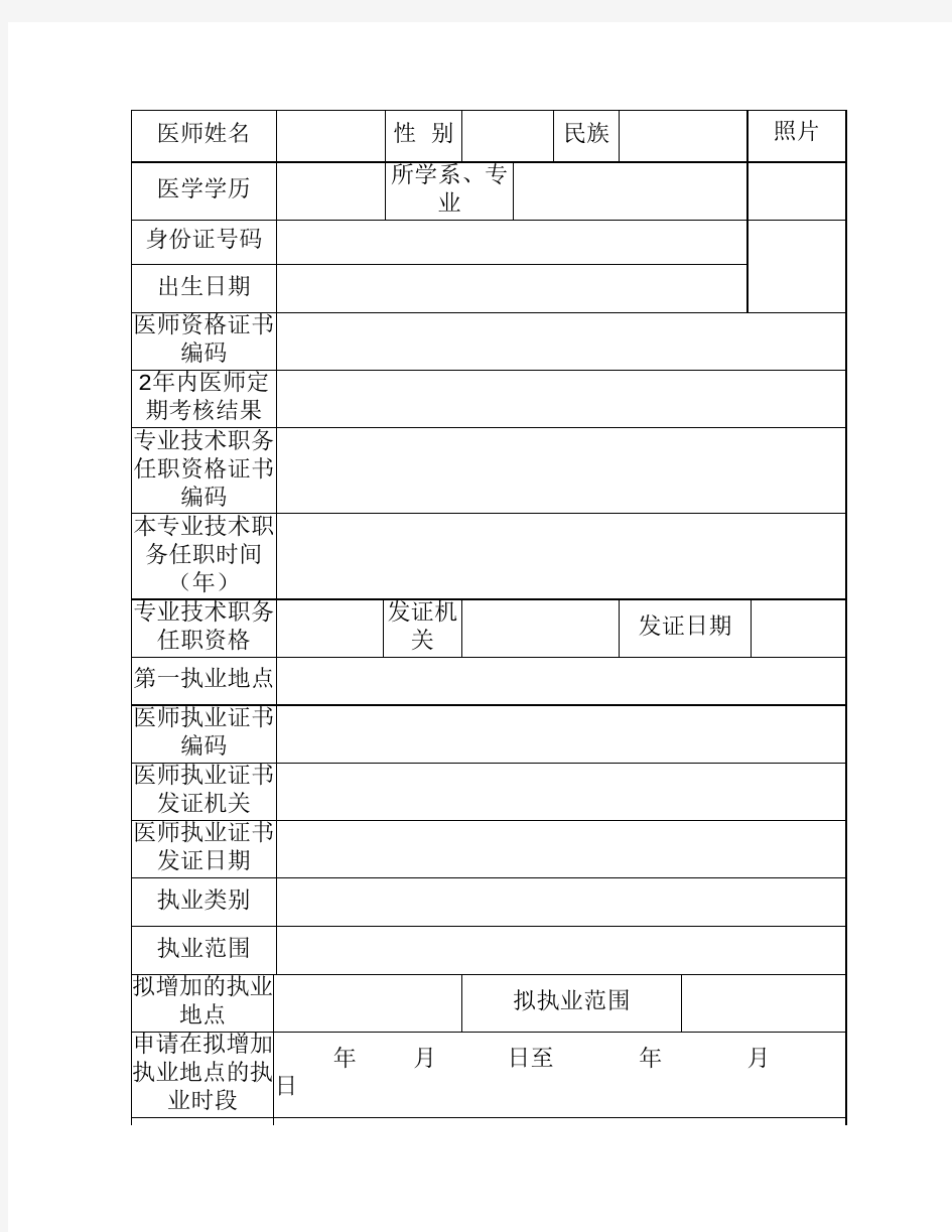 多点执业申请表