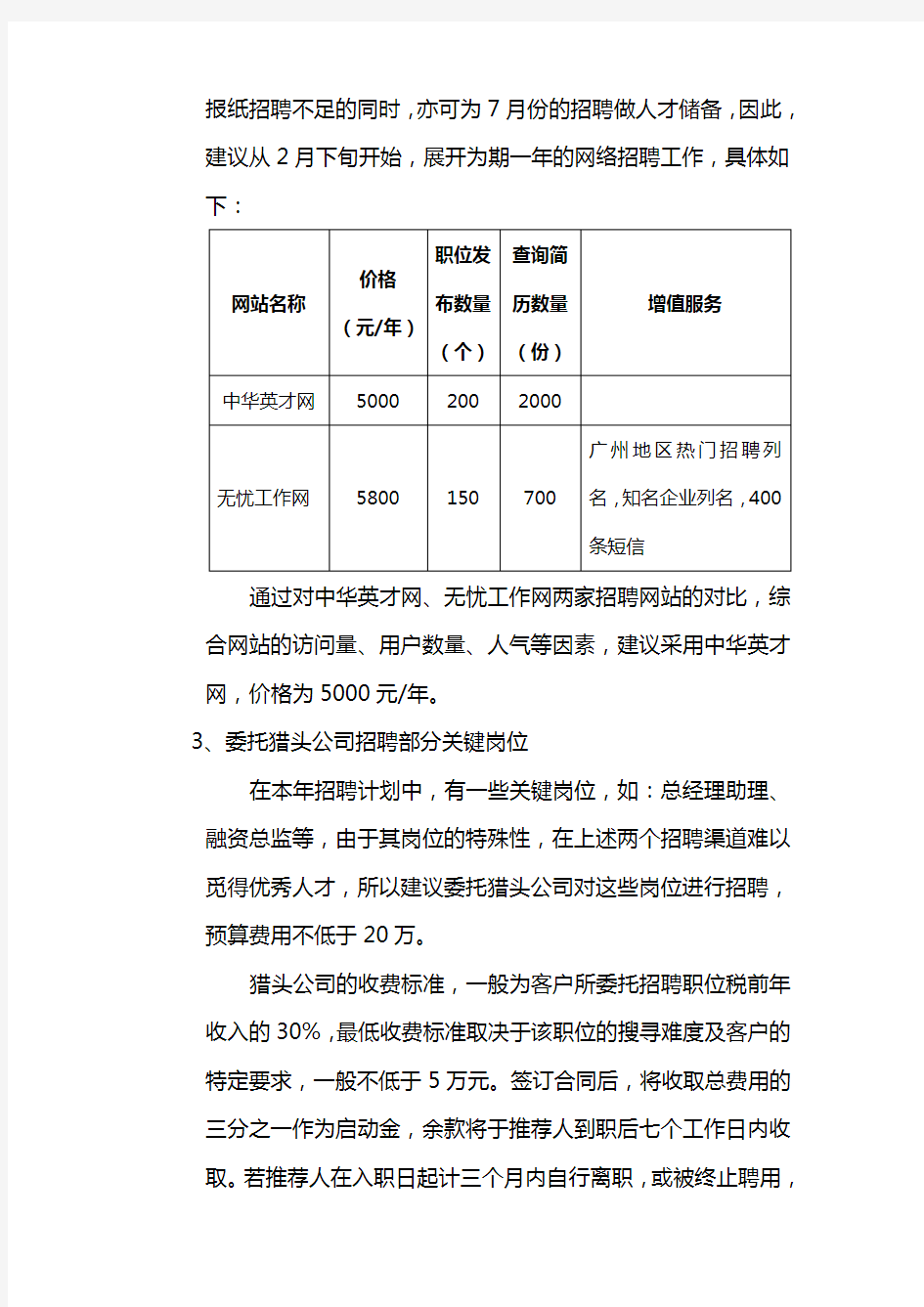 公司 招聘计划方案