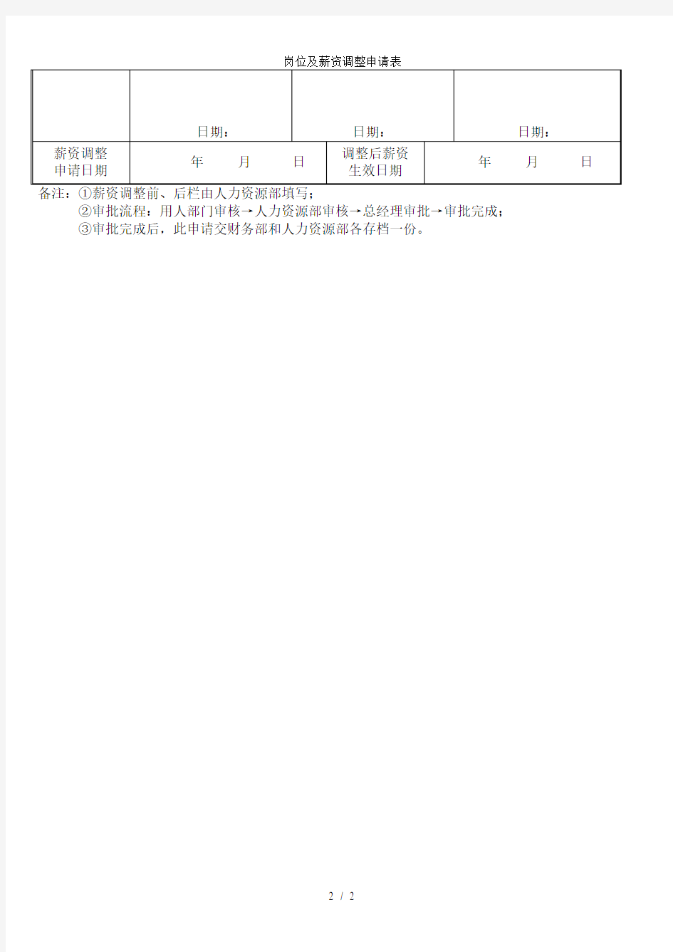 岗位及薪资调整申请表