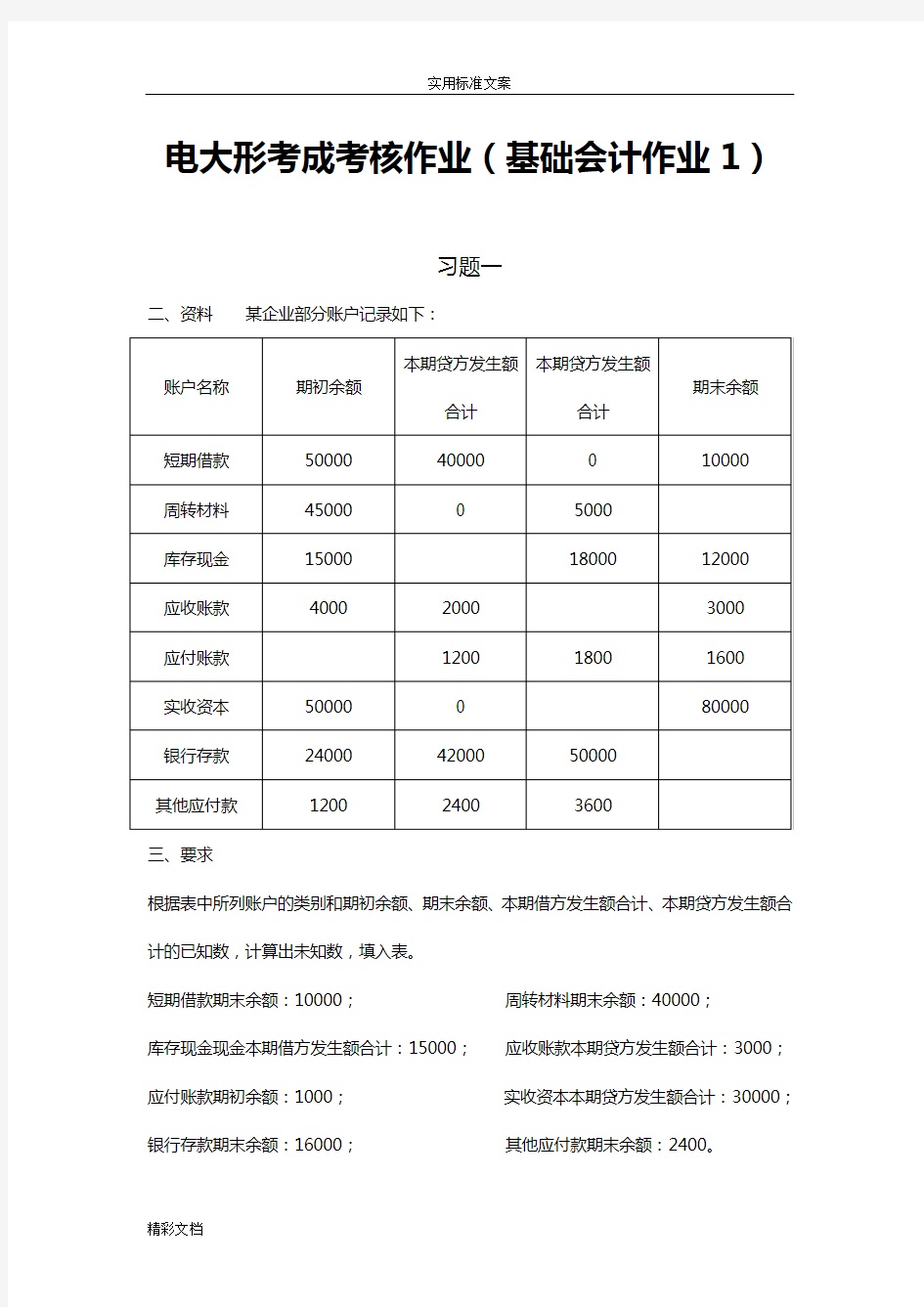 电大基础会计形考作业1