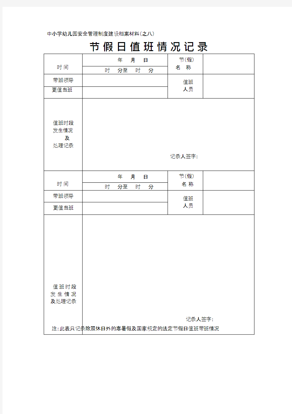 节假日值班情况记录(可编辑修改word版)