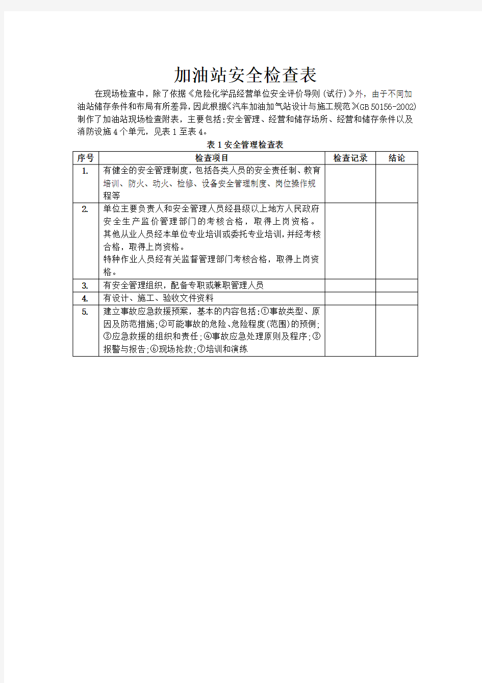 加油站安全检查表(Word)