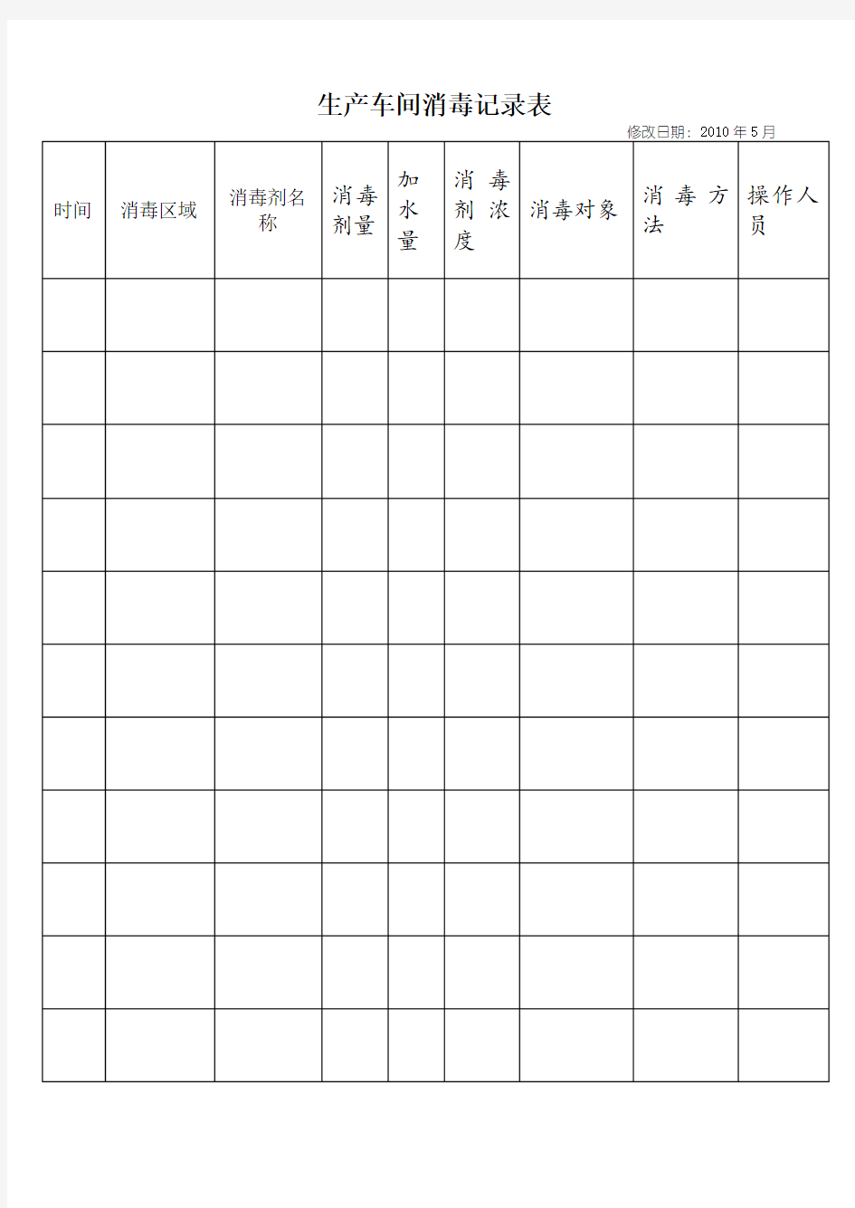 生产车间消毒记录表58820