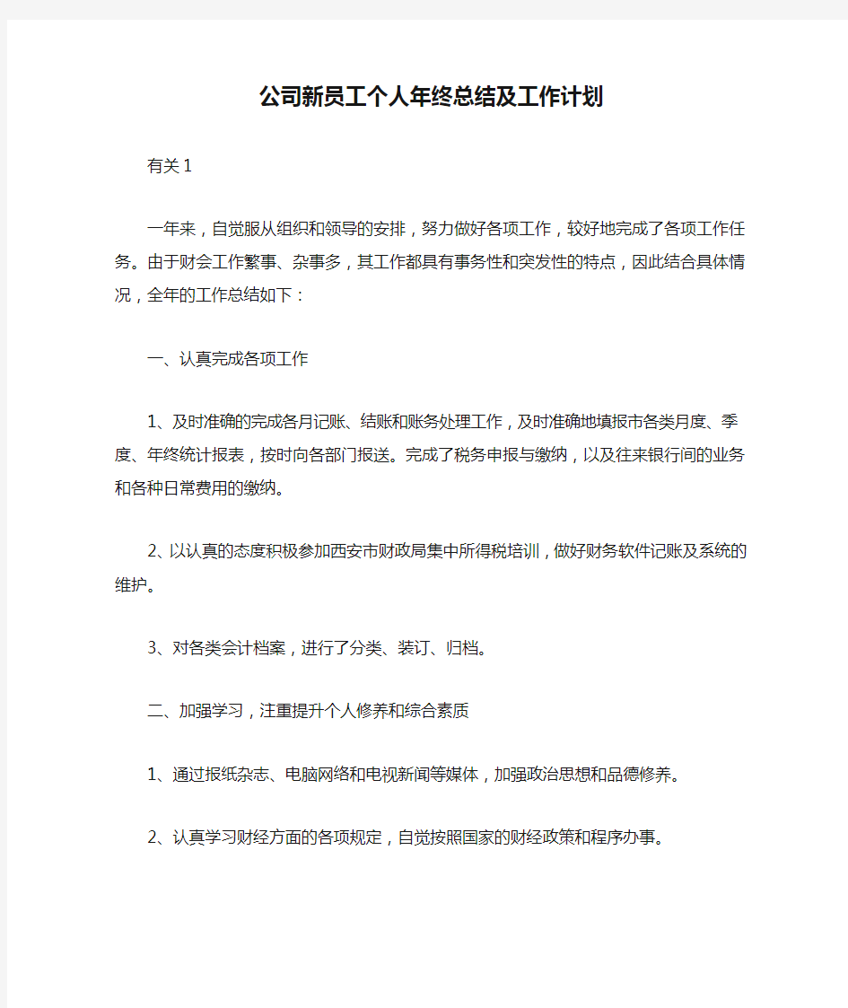 公司新员工个人年终总结及工作计划