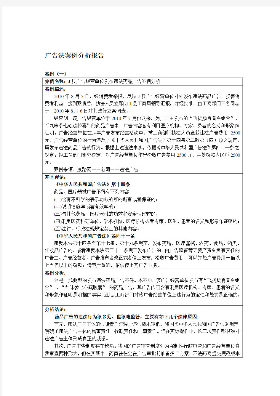 广告法案例分析报告