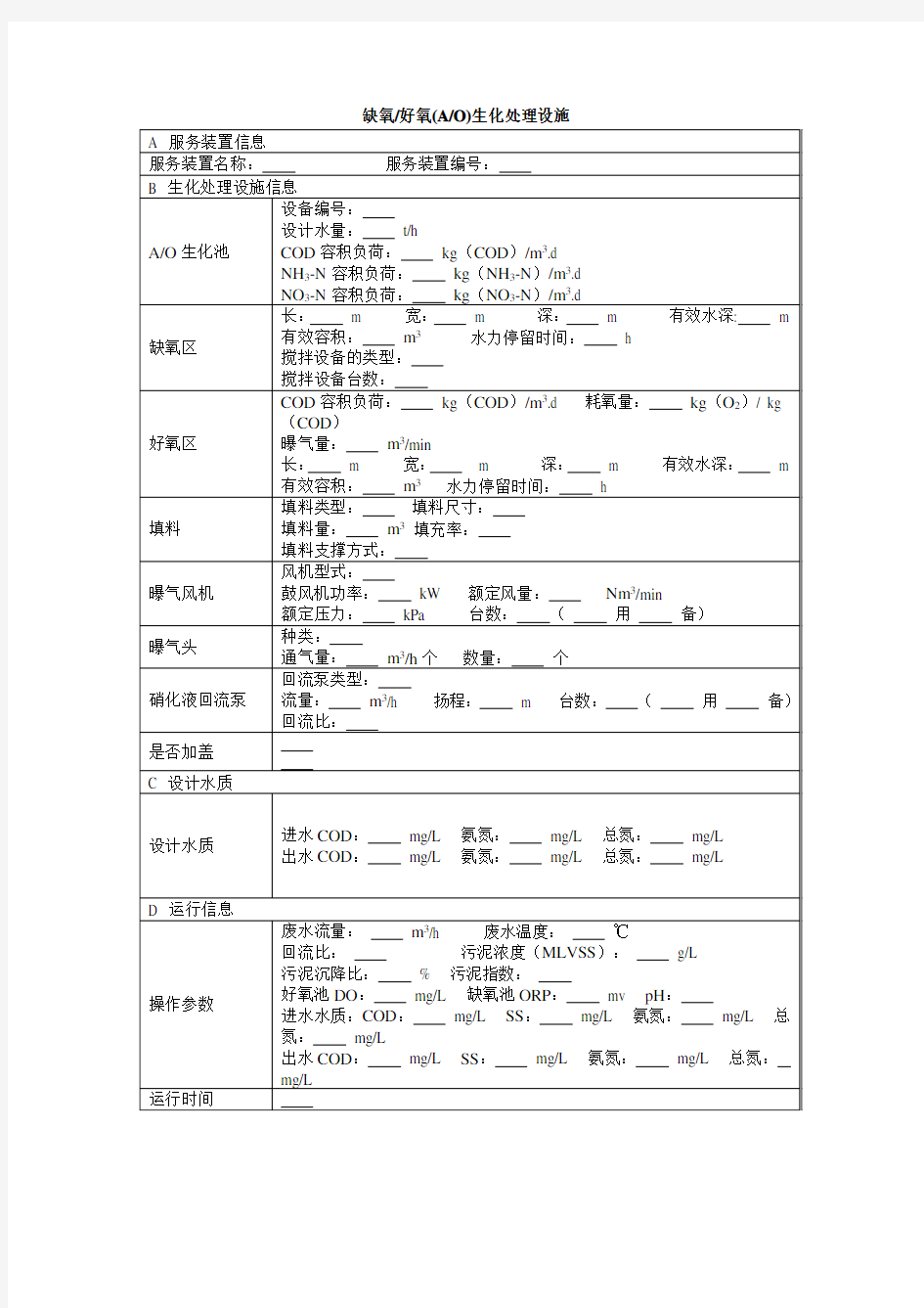 缺氧好氧法(AO)模板