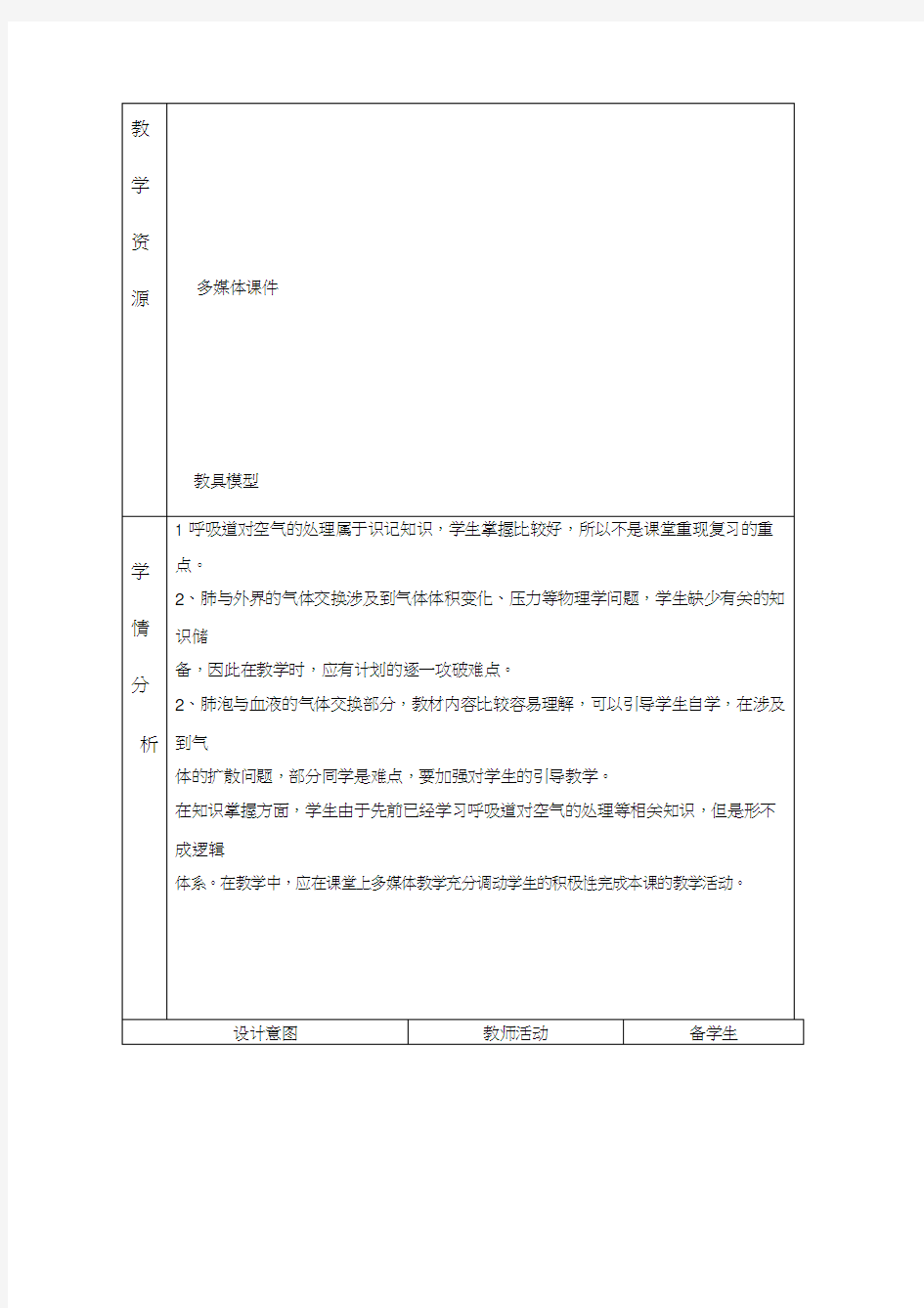 初中生物《人体的呼吸(1)》优质课教案、教学设计