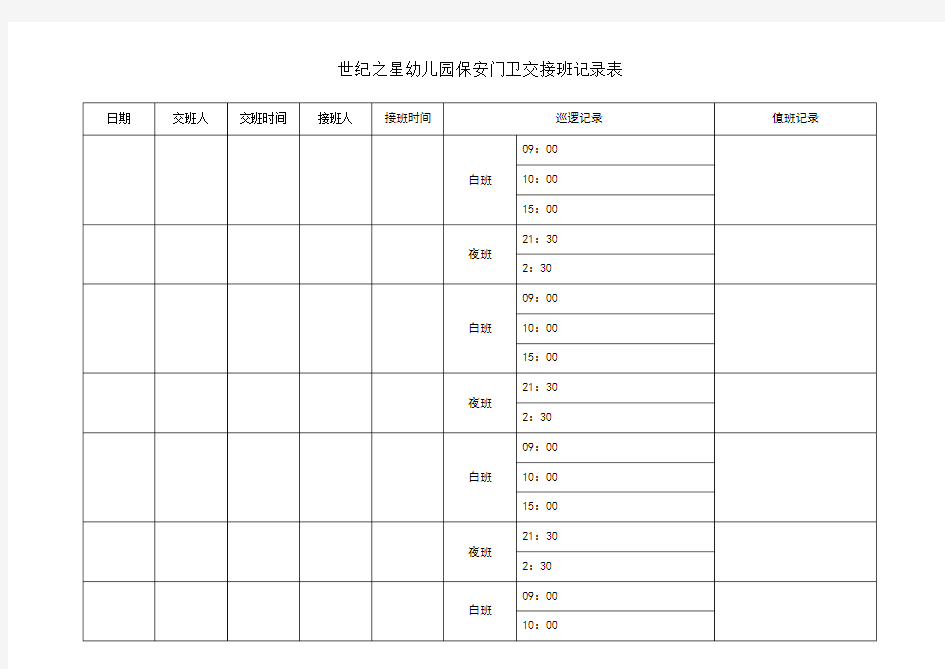 保安门卫交接班记录表