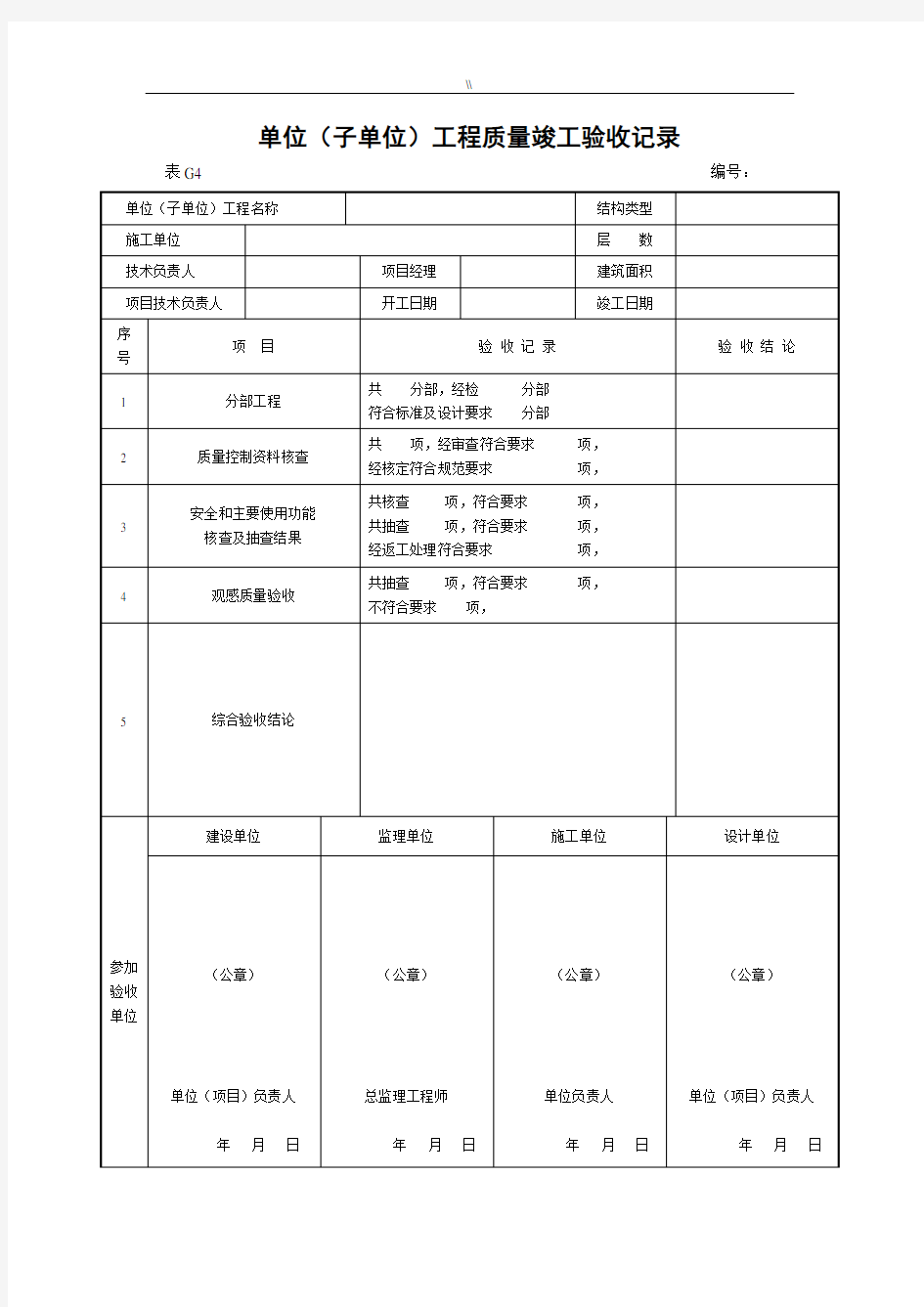 市政工程计划竣工验收表格