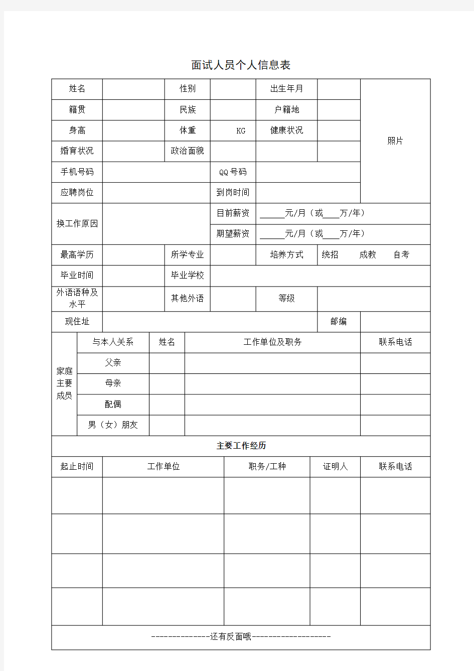 【实用资料】面试人员个人信息表.doc