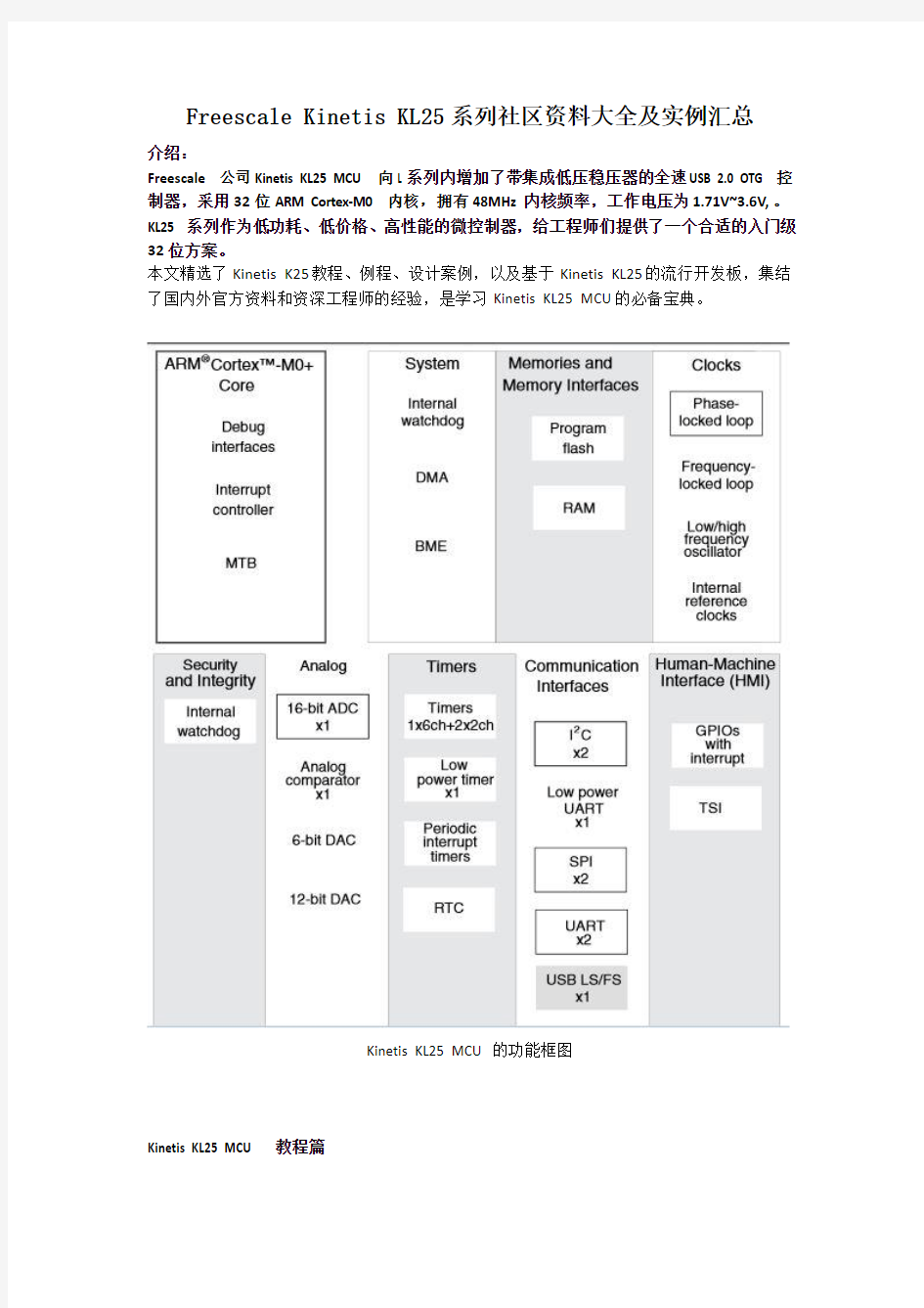 飞思卡尔 freescale Kinetis KL25系列资料大全及实例汇总