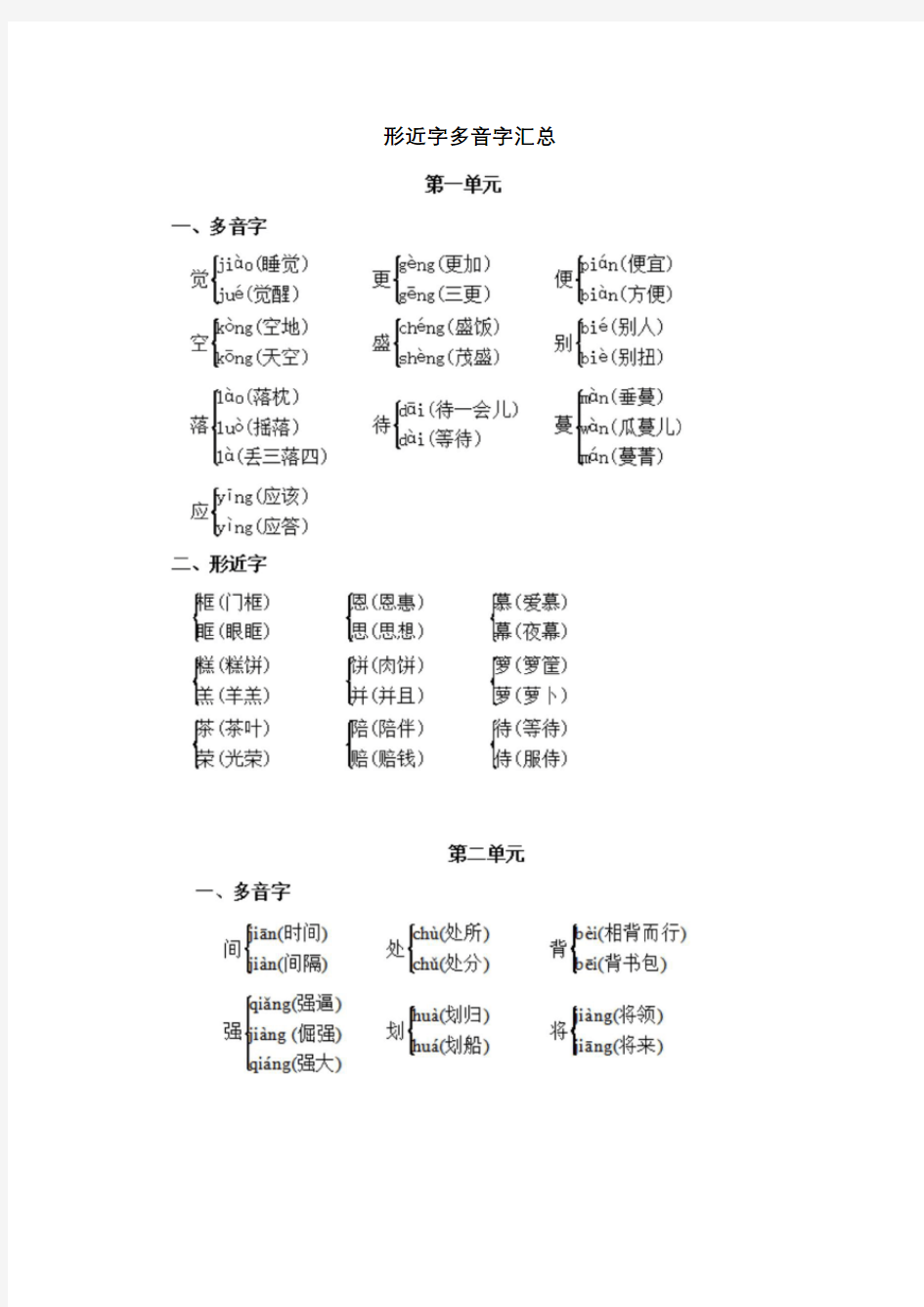 部编统编版  五年级语文上册形近字多音字汇总