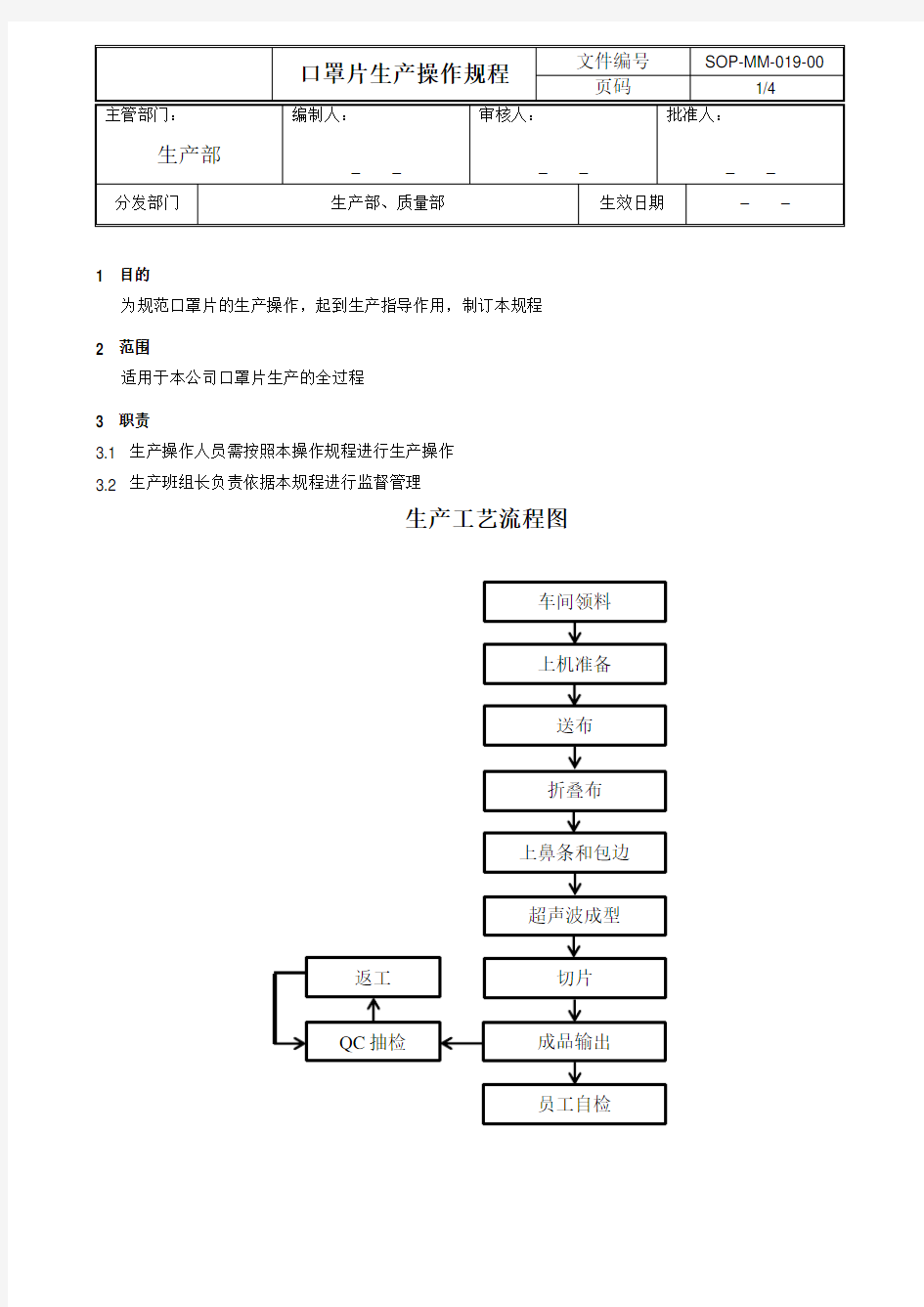 口罩片生产操作规程