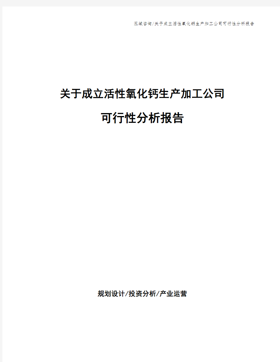 关于成立活性氧化钙生产加工公司可行性分析报告