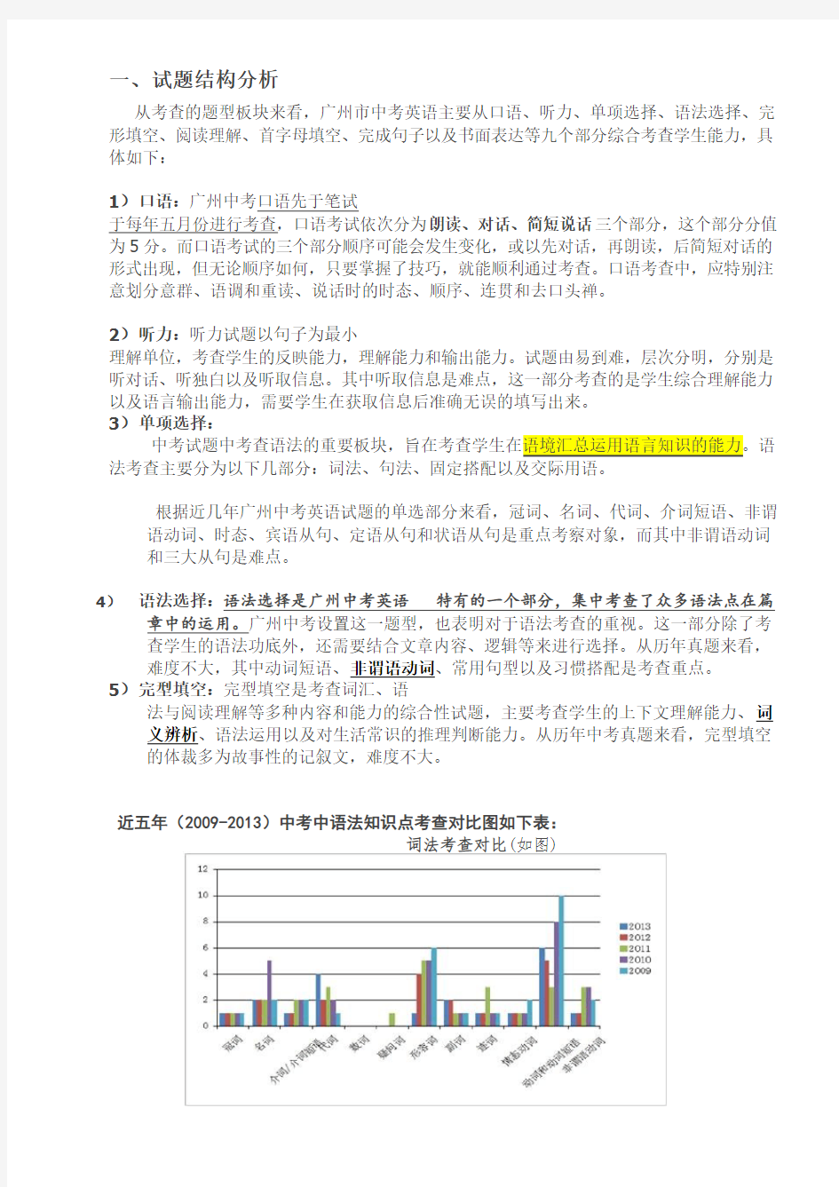 2015年广州市近五年中考英语分析(编辑版)