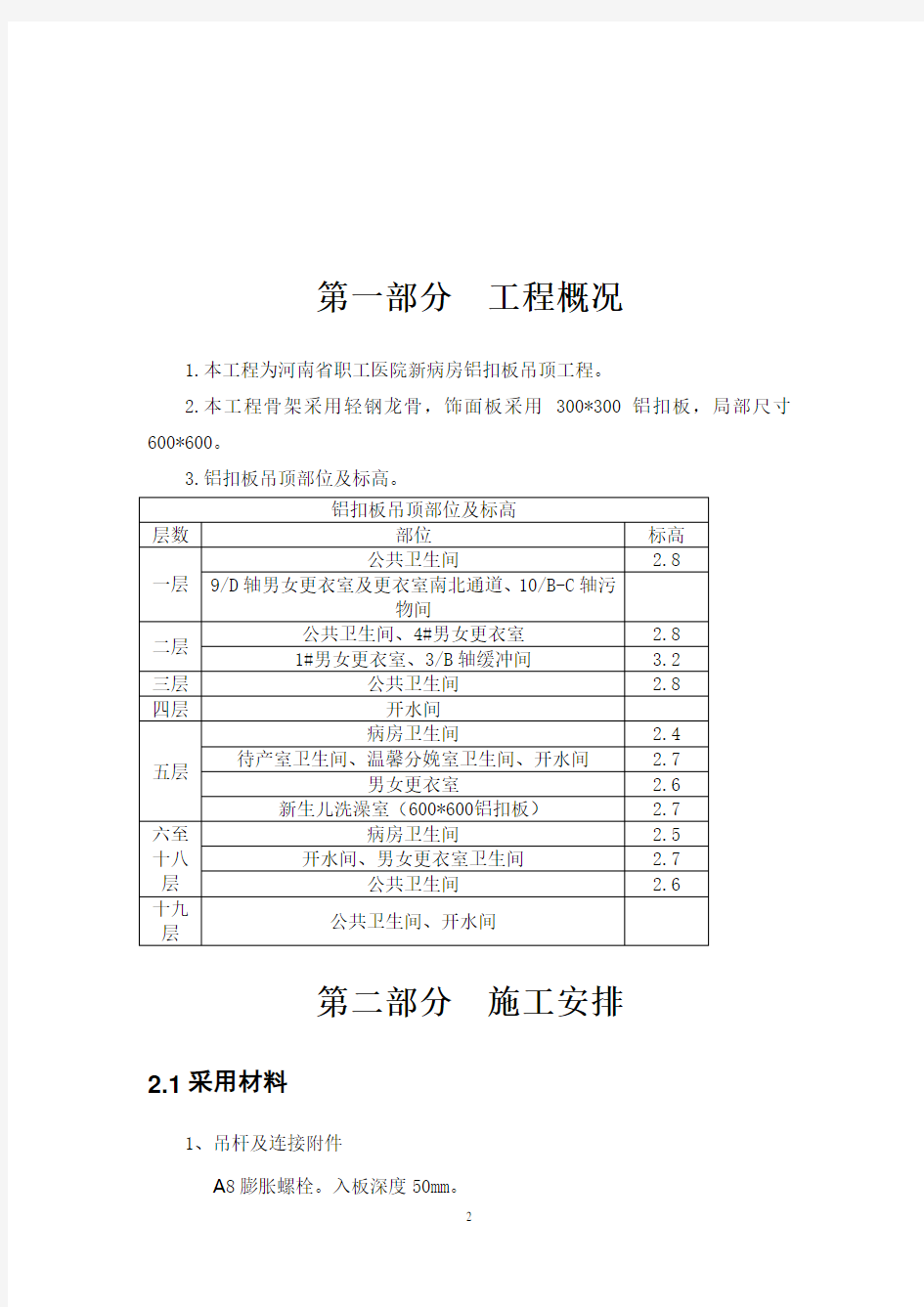 铝扣板吊顶施工方案