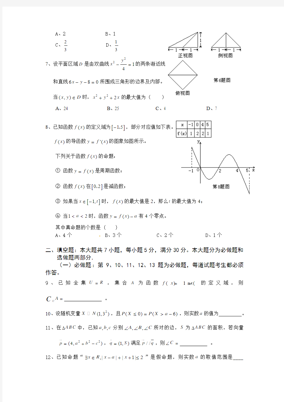 2011年深圳市高三年级第一次调研考试数学(理科)