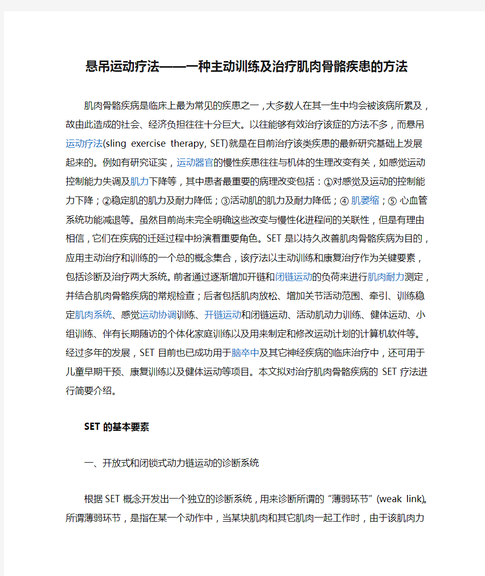 悬吊运动疗法——一种主动训练及治疗肌肉骨骼疾患的方法