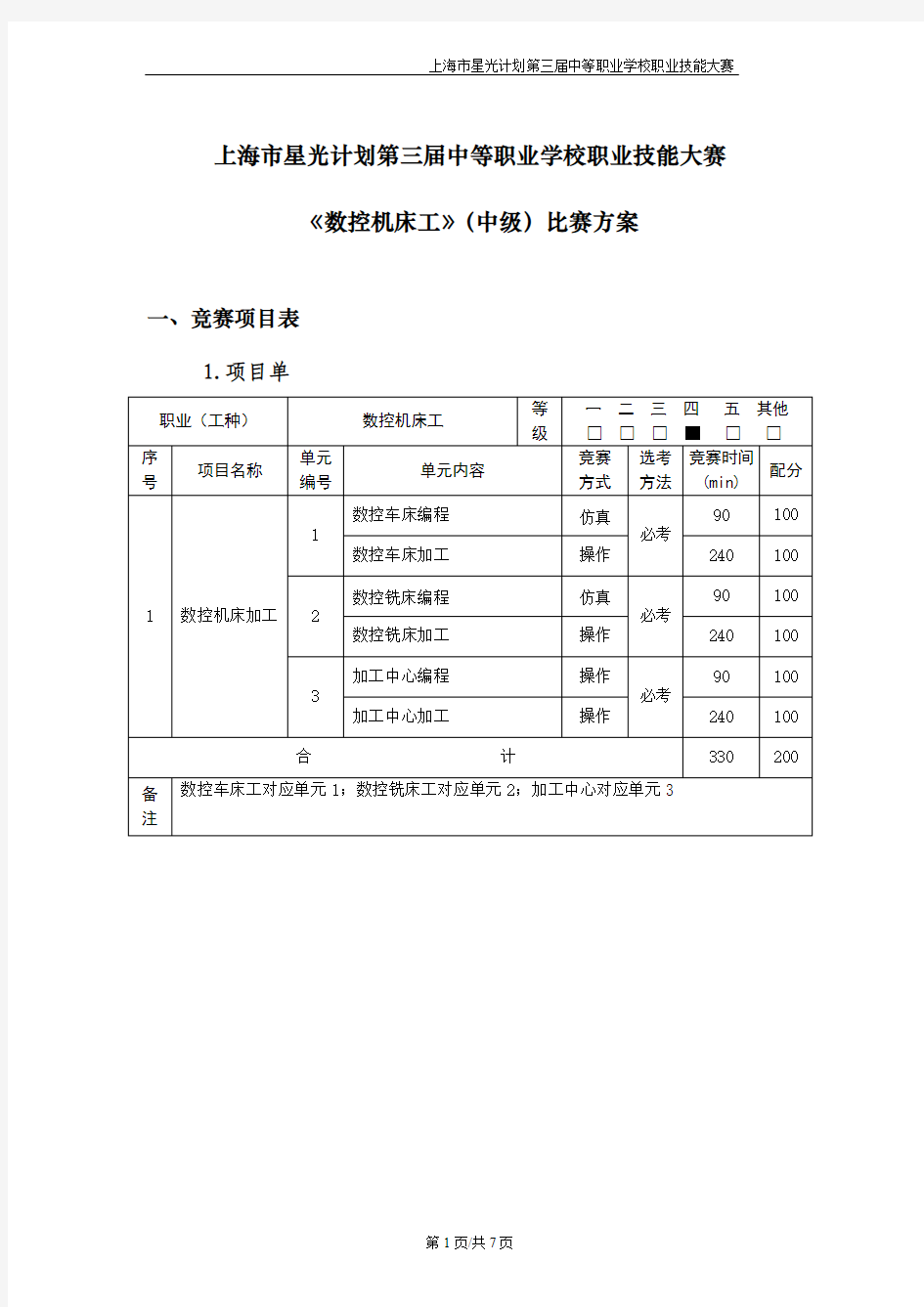 星光计划_数控机床工_中级竞赛方案竞赛方案