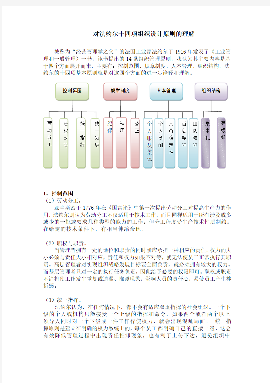 对法约尔十四项组织设计原则的理解