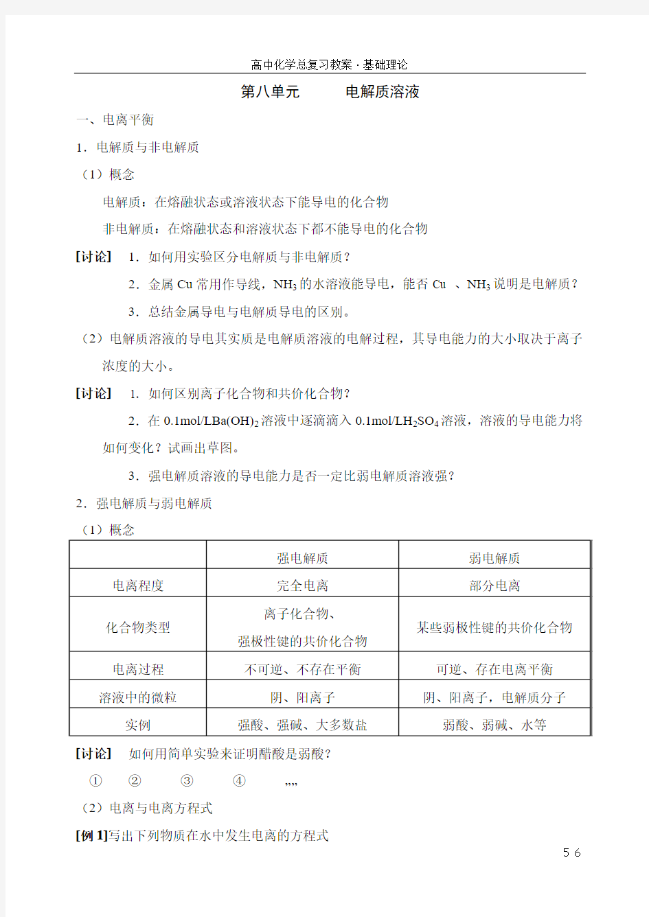 高考化学专题复习——电解质溶液