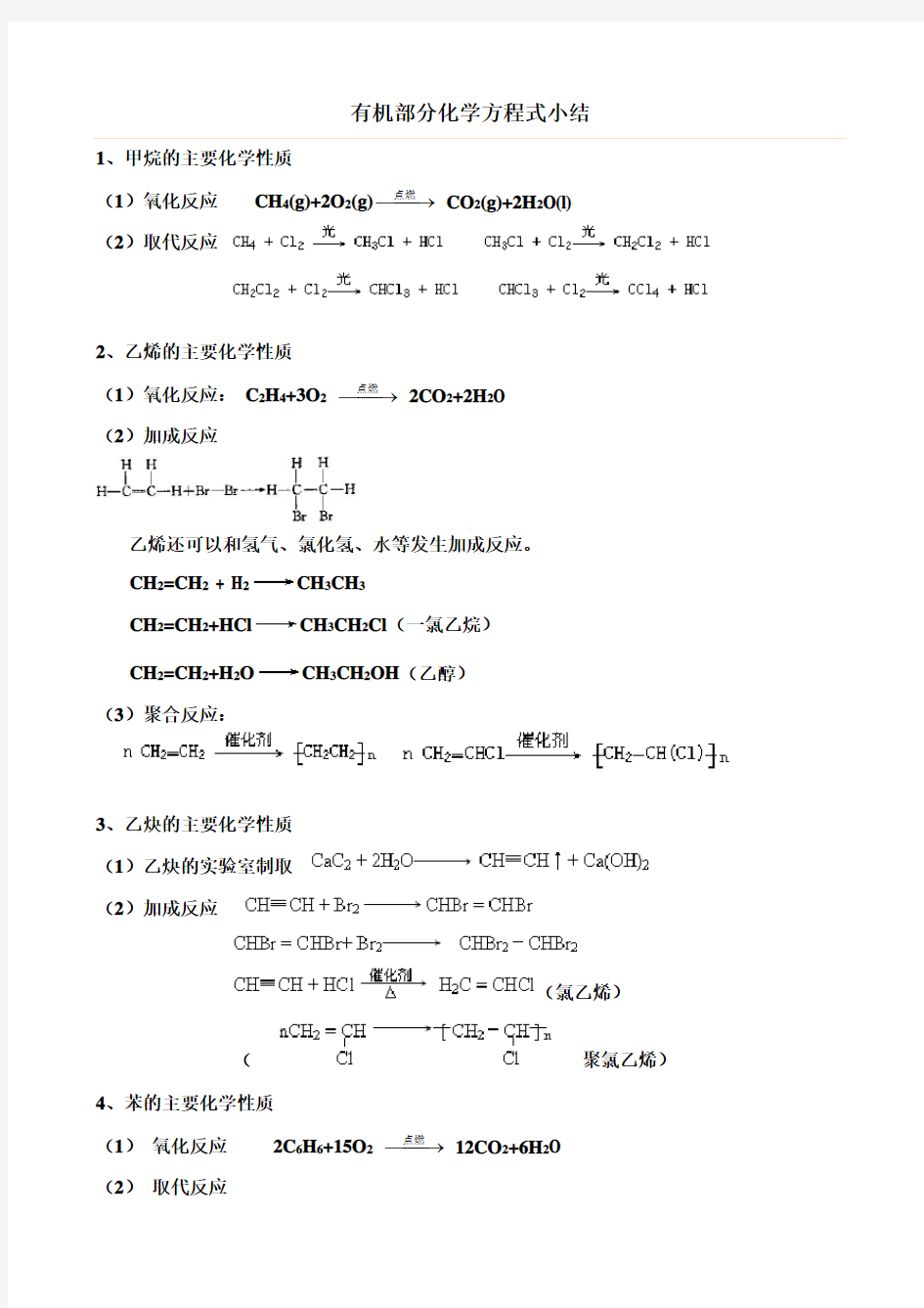 人教版化学选修五《有机化学方程式总结》大全