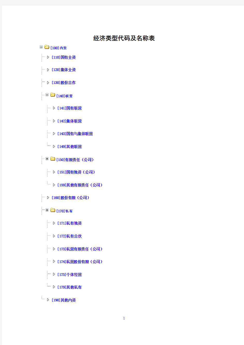 经济类型代码对照表