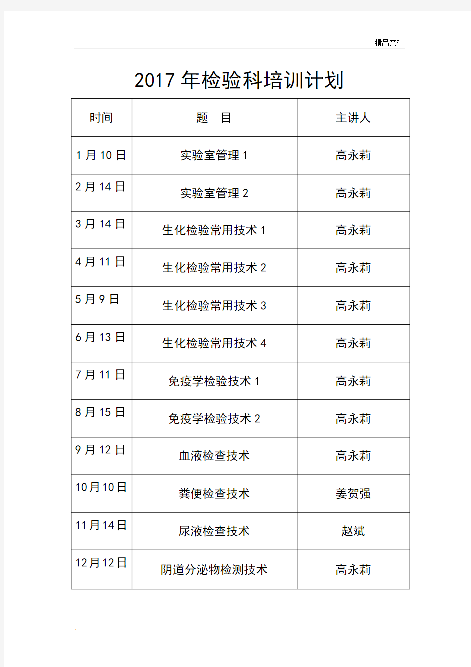 检验科培训计划