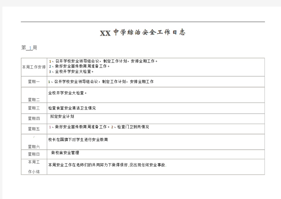 学校安全工作日志