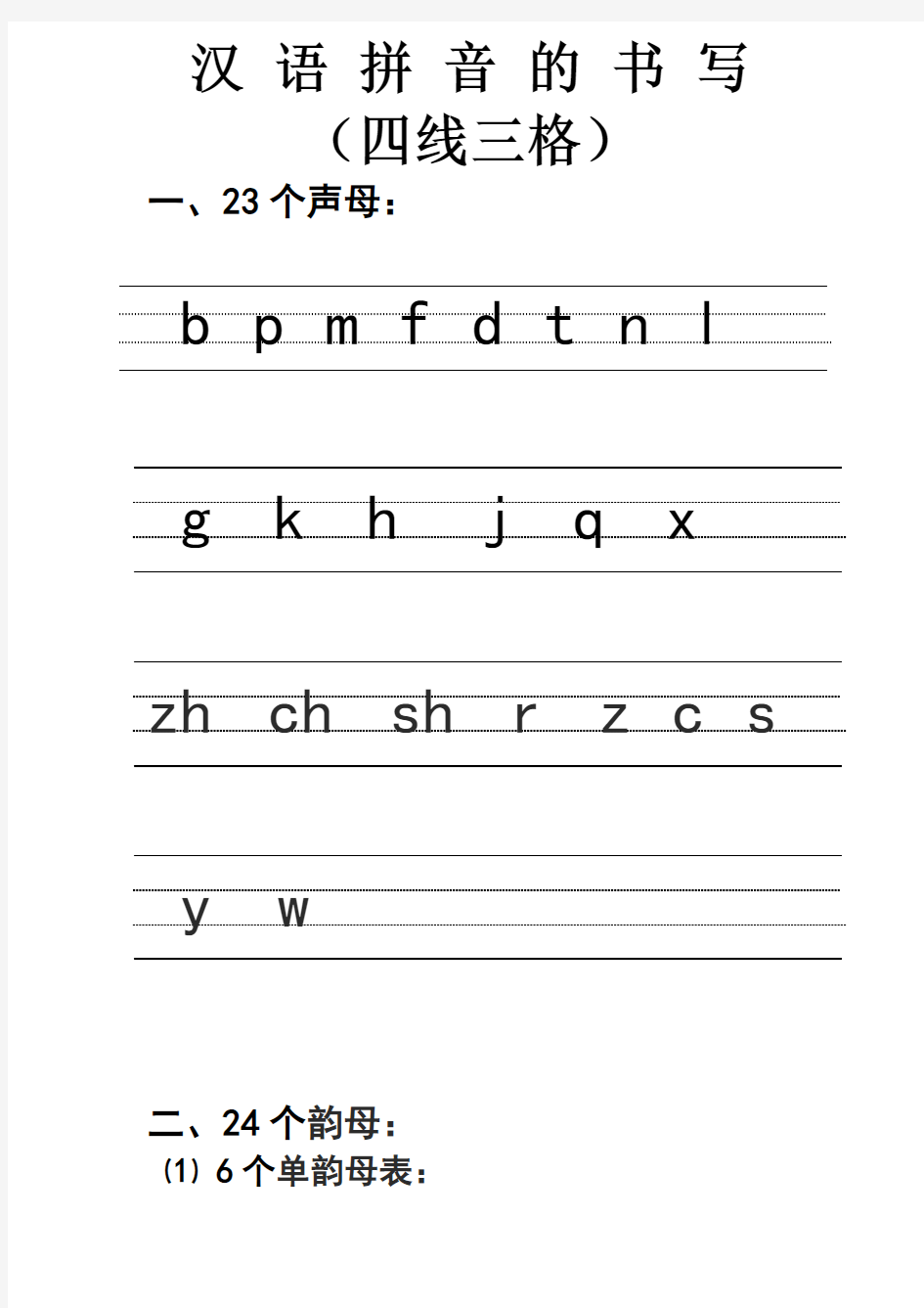 汉语拼音的书写格式-(四线三格)