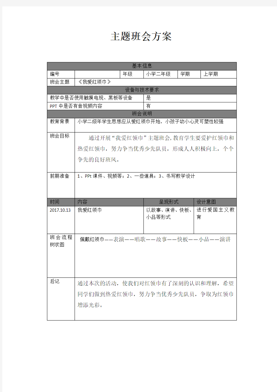 主题班会方案