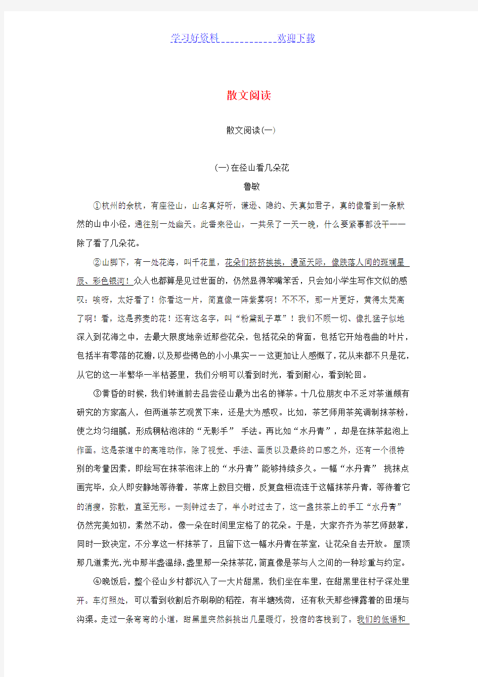 中考语文复习专题一文学作品阅读(散文小说)散文阅读