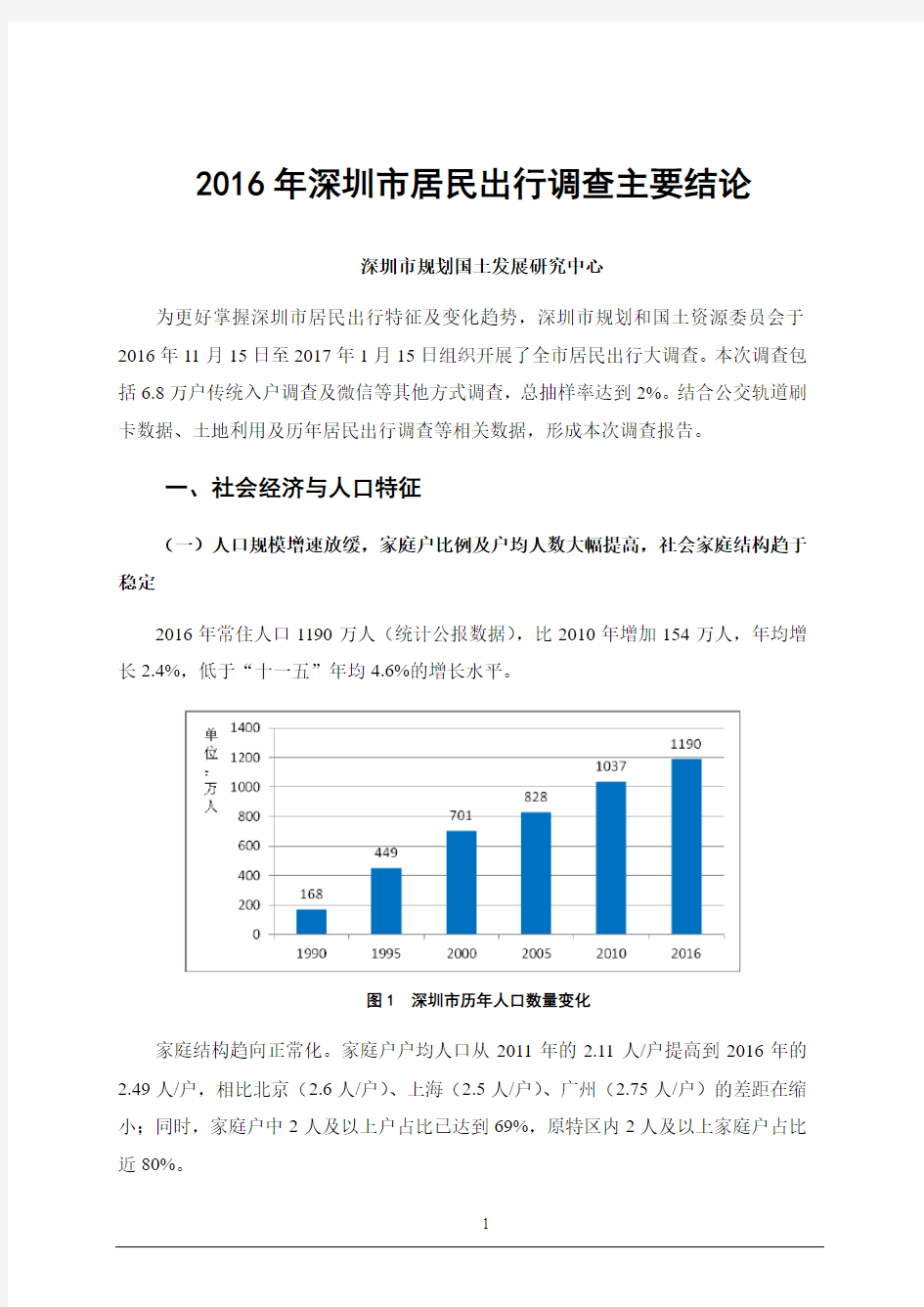 2016年深圳居民出行调查主要结论