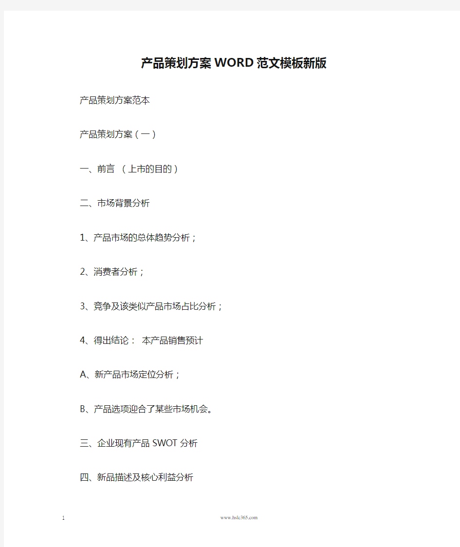 产品策划方案WORD范文模板新版