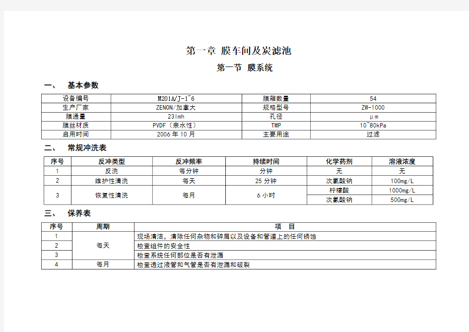 超滤膜系统运行维护补充手册