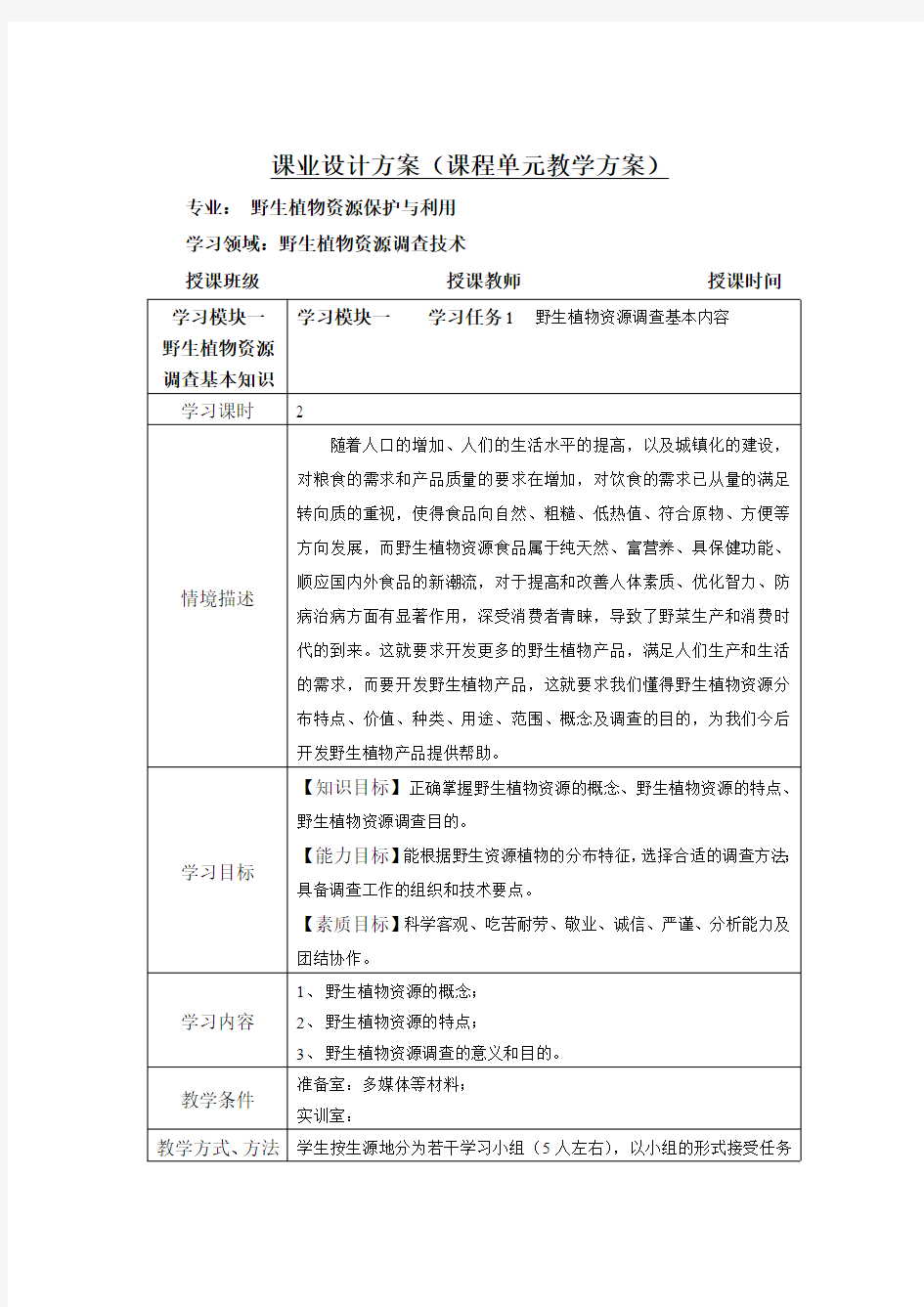 野生植物资源调查技术 课业设计方案1