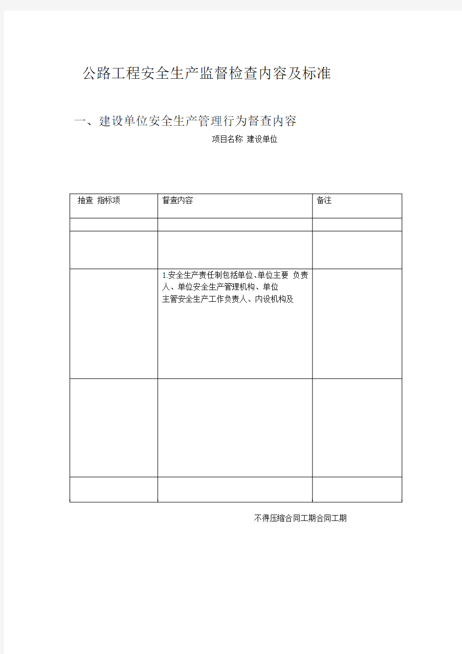 公路工程安全生产监督检查内容及标准